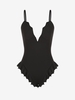 Solid Color Ruffle Hem Bodysuit M Black
