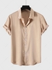 Solid Color Short Sleeves Button Up Party Satin Shirt Xxl Light coffee