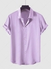 Solid Color Short Sleeves Button Up Party Satin Shirt Xxl Light purple