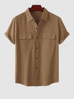 Solid Color Short Sleeves Shirt S Coffee