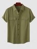 Solid Color Short Sleeves Shirt S Deep green