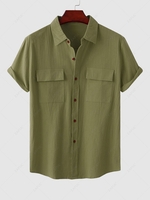 Solid Color Short Sleeves Shirt S Deep green