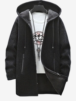 Solid Color Side Zipper Design Knitted Hooded Jacket Xs Black
