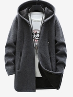 Solid Color Side Zipper Design Knitted Hooded Jacket Xs Dark gray