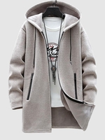 Solid Color Side Zipper Design Knitted Hooded Jacket Xs Light coffee