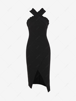 Solid Color Sleeveless Tulip Dress L Black