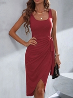 Solid Color Sleeveless Wrap Dress Xl Deep red