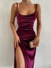 Solid Color Slit Side Velvet Prom Dress M Red