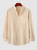 Solid Color Stand Collar Long Sleeves Shirt 2xl Light khaki