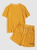 Solid Color T-shirt and Letter Embroidery Shorts Set M Deep yellow