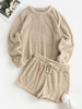 Solid Color Teddy Top and Drawstring Shorts Set L Light coffee