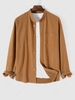 Solid Color Textured Long Sleeve Shirt L Coffee