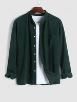 Solid Color Textured Long Sleeve Shirt L Dark forest green