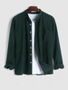 Solid Color Textured Long Sleeve Shirt S Dark forest green