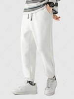 Solid Color Textured Sports Fleece-lined Jogger Pants L White