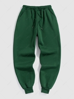 Solid Color Thermal Fleece-lined Casual Sweatpants L Deep green