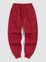 Solid Color Thermal Fleece-lined Casual Sweatpants L Deep red