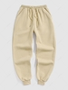 Solid Color Thermal Fleece-lined Casual Sweatpants L Light coffee