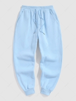 Solid Color Thermal Fleece-lined Casual Sweatpants M Light blue