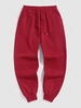 Solid Color Thermal Fleece-lined Casual Sweatpants S Deep red