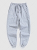 Solid Color Thermal Fleece-lined Casual Sweatpants S Gray