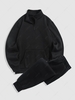 Solid Color Thermal Fleece-lined Sweatshirt and Casual Sweatpants Set Black
