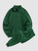 Solid Color Thermal Fleece-lined Sweatshirt and Casual Sweatpants Set Deep green