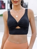 Solid Color Twist Front Cut Out Sports Bra L Black