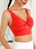 Solid Color Twist Front Cut Out Sports Bra M Red