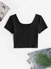 Solid Color V Neck Cropped T Shirt M Black