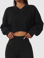 Solid Color V Neck Sports Sweatshirt L Black