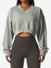 Solid Color V Neck Sports Sweatshirt M Light gray