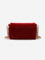 Solid Color Velvet Argyle Topstitching Chain Shoulder Bag