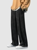 Solid Color Wave Textured Casual Pants L Black
