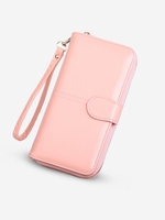 Solid Color Waxy Leather Clutch Wallet