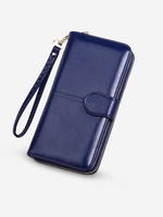Solid Color Waxy Leather Clutch Wallet