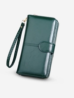 Solid Color Waxy Leather Clutch Wallet