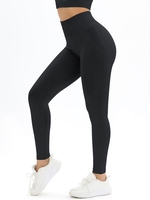 Solid Color Wide Band Waist Scrunch Butt Sports Leggings L Black