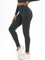 Solid Color Wide Band Waist Scrunch Butt Sports Leggings L Dark gray