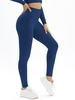 Solid Color Wide Band Waist Scrunch Butt Sports Leggings L Deep blue
