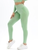 Solid Color Wide Band Waist Scrunch Butt Sports Leggings L Green
