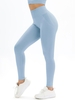 Solid Color Wide Band Waist Scrunch Butt Sports Leggings L Light blue