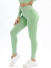 Solid Color Wide Band Waist Scrunch Butt Sports Leggings S Green