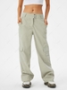 Solid Color Wide Leg Cargo Pants L Light gray
