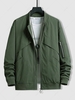 Solid Color Zip Design Bomber Jacket L Army green