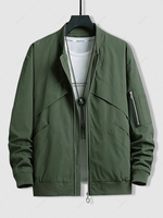 Solid Color Zip Design Bomber Jacket M Army green