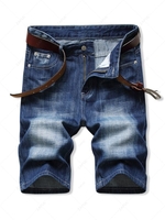 Solid Color Zip Fly Denim Shorts 36 Denim dark blue