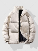 Solid Color Zip Fly Puffed Padded Jacket L Light coffee