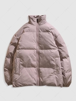Solid Color Zip Fly Puffed Padded Jacket L Light pink