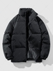 Solid Color Zip Fly Puffed Padded Jacket M Black
